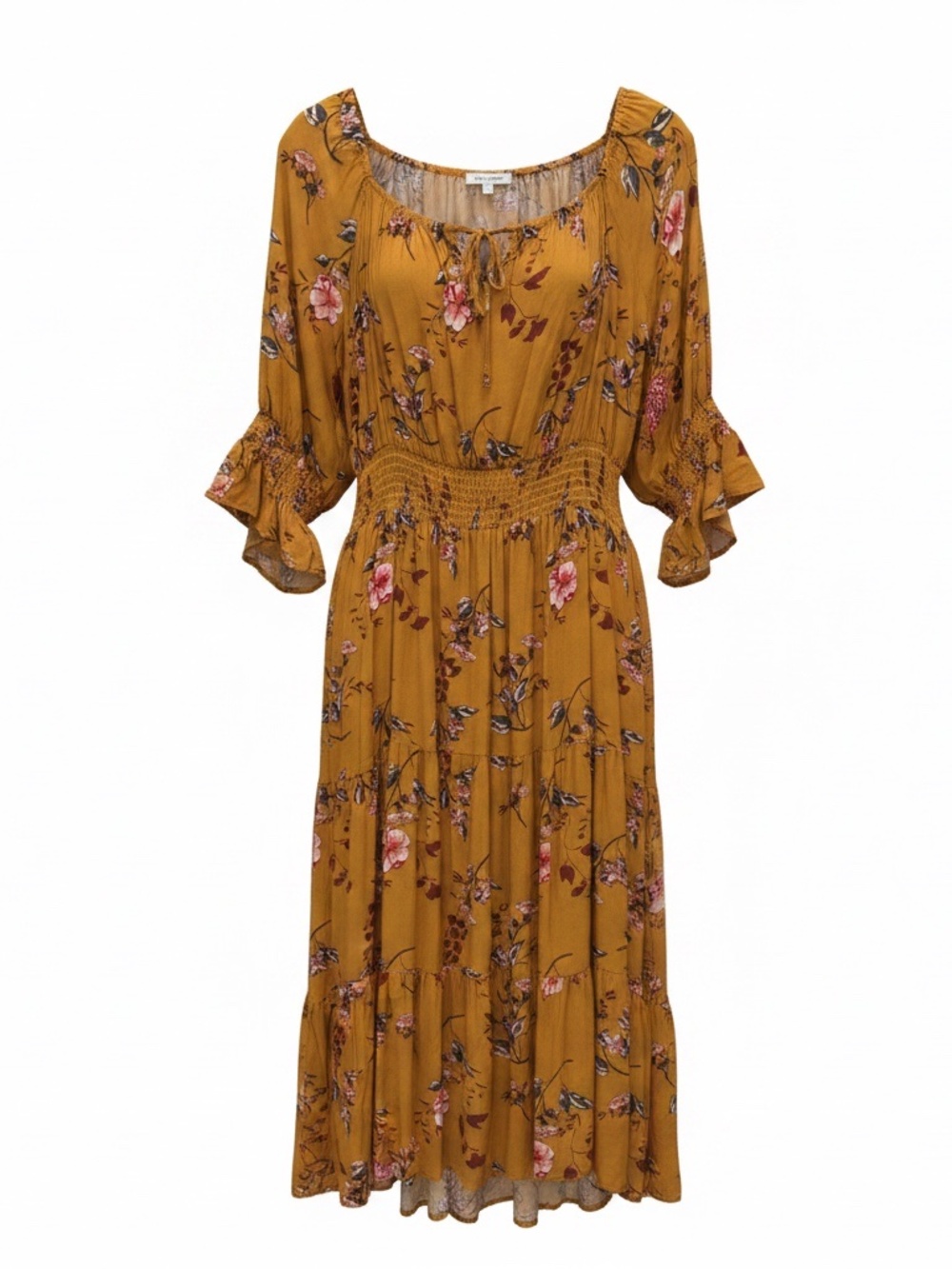 Indigo Rose Midi Floral  BoHo Smocked Waist Rayon Dress Size 3X NWT